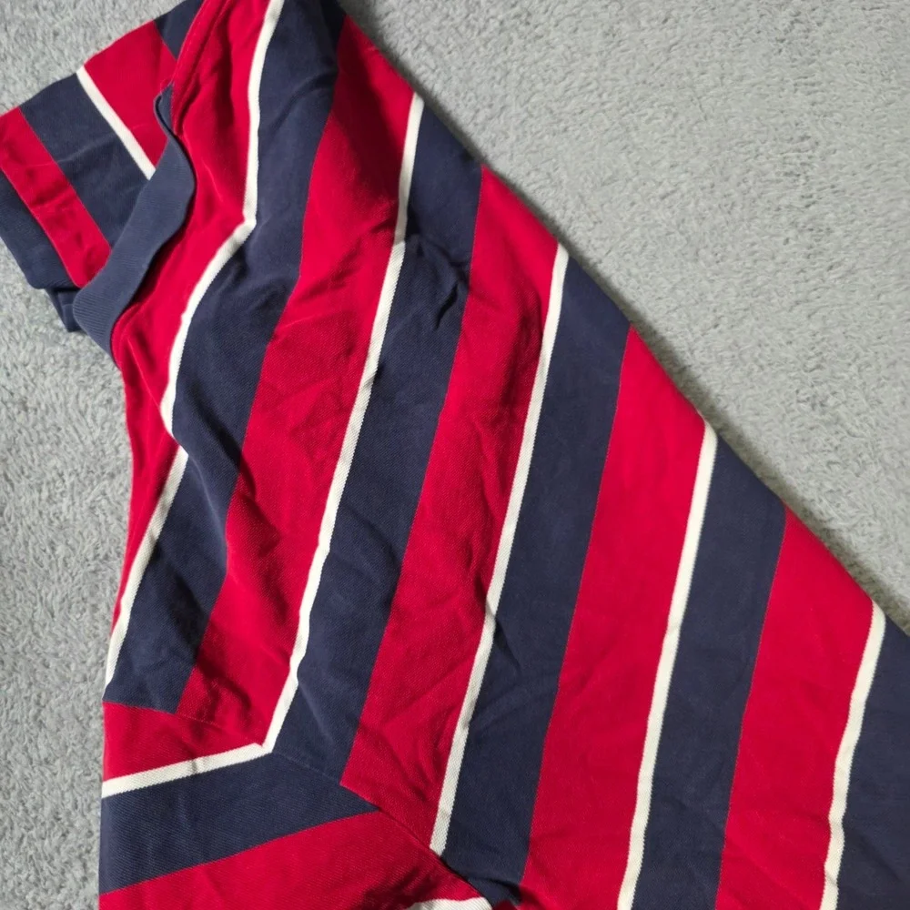 Polo Ralph Lauren Mens Large Polo Shirt Red Navy Blue Striped Short Sleeve Pony